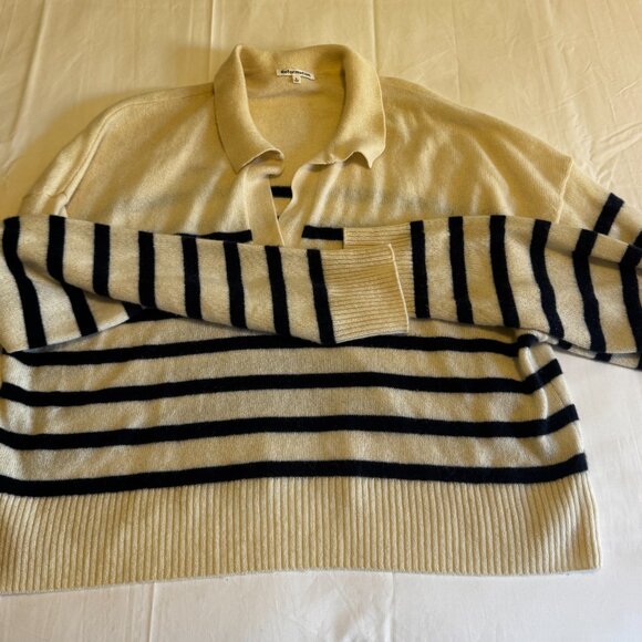 Reformation Cashmere Polo Sweater Navy.Stripe Large - Picture 6 of 9